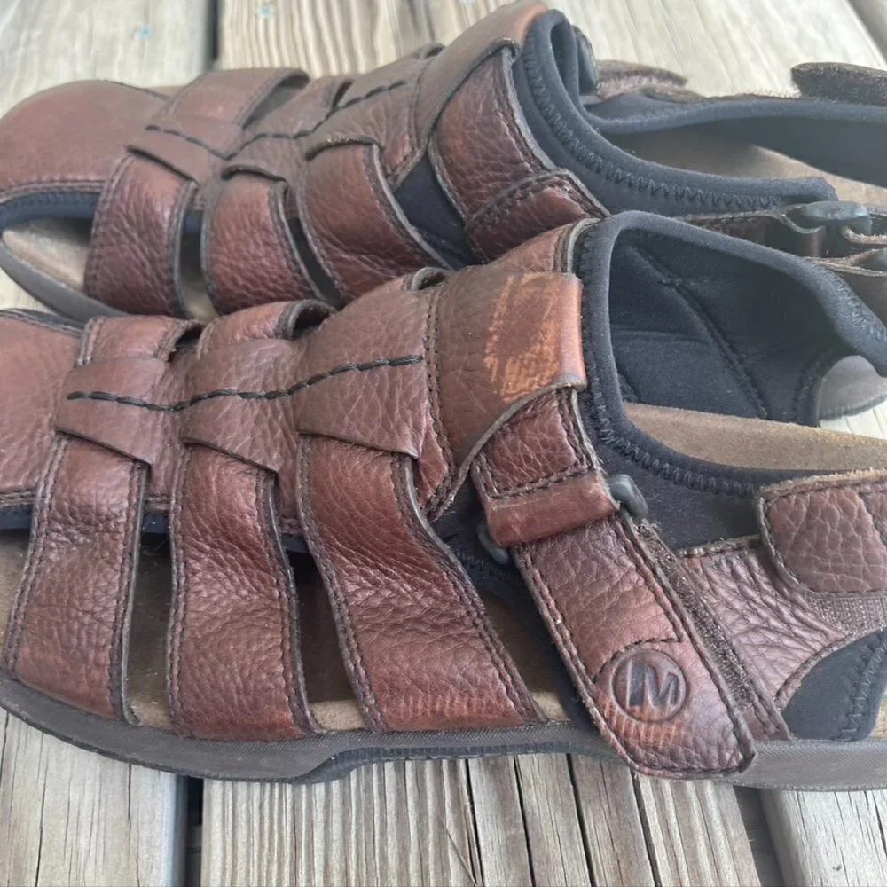 ** Merrell Montana Bug Brown Leather Fisherman Sandals Men's 12